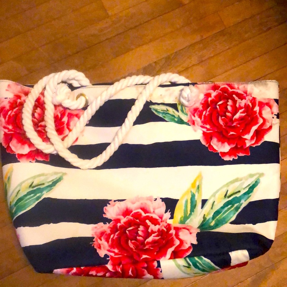 Flower/Stripped Tote Bag